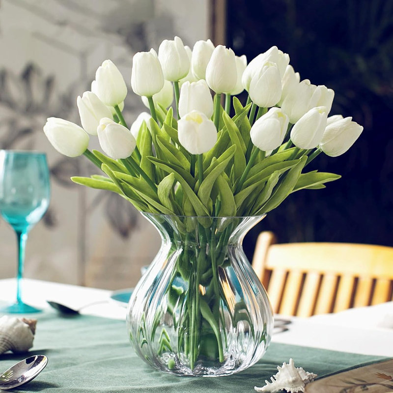 28 pièces de tulipes artificielles à fleurs blanches