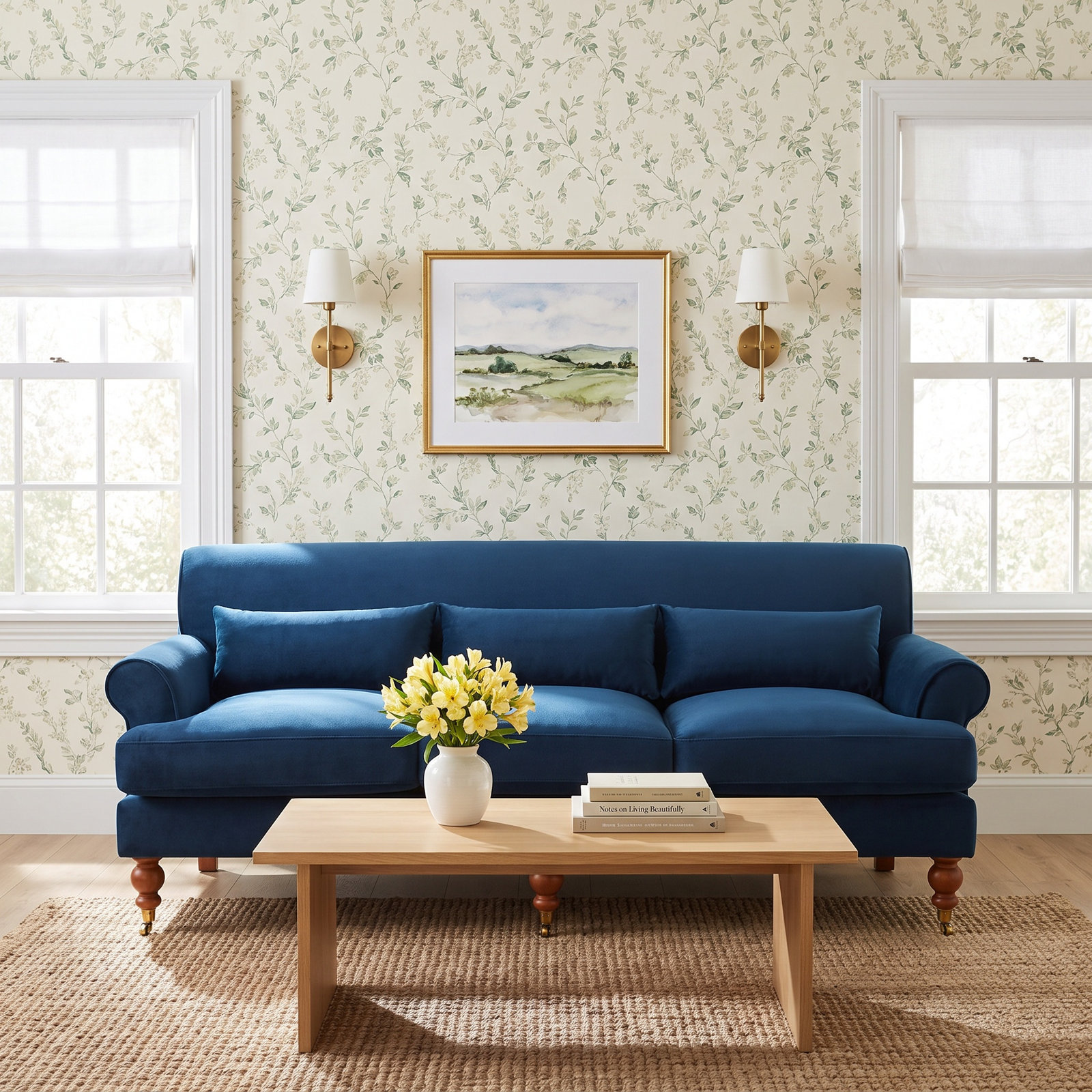 Upholstered Sofa, Steel Blue Velvet
