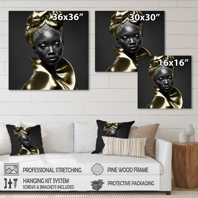 Exquise beauté en noir et or VI - reproduction sur toile, H 16 po x l 16 po x P 1 po, Toile tendue