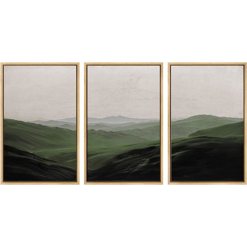 IDÉE4WALL, art mural sur toile encadré de 3 pièces, paysage de montagne vert, impression sur toile, décoration pour salon, chambre