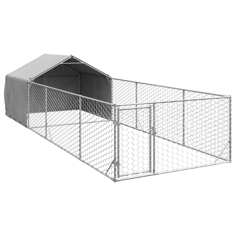 Chenil d'extérieur pour chien Vidaxl Acier galvanisé Acier galvanisé, tissu PE