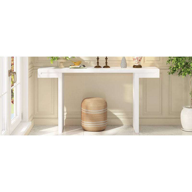 Large 60-Inch Console Table, Geometric Design Entryway Table With Painted Finish And Adjustable Feet | Gift Idea, White