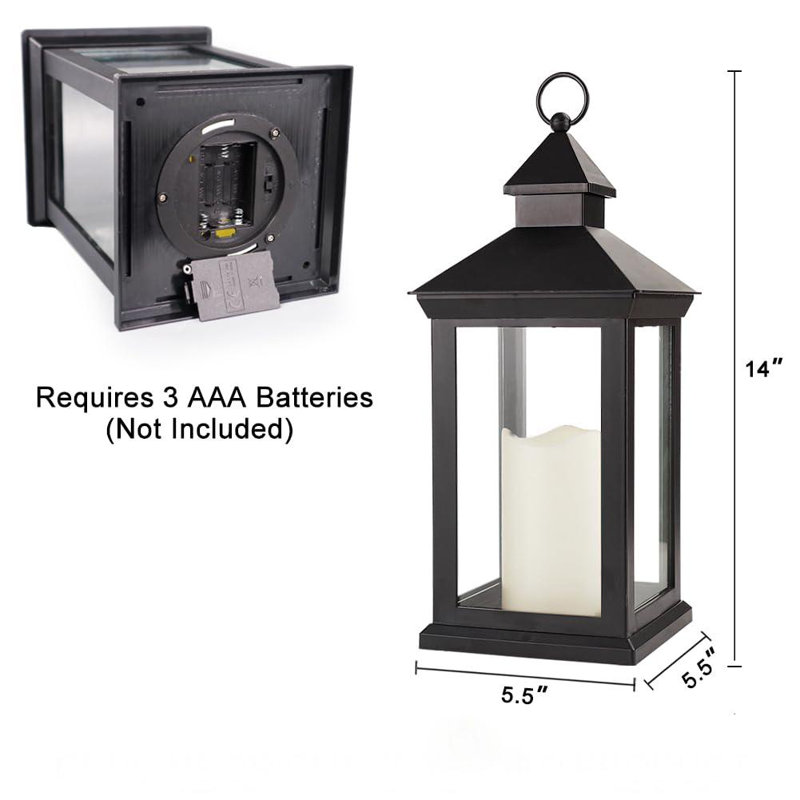 14" Black Vintage Candle Lanterns with LED Pillar Candles