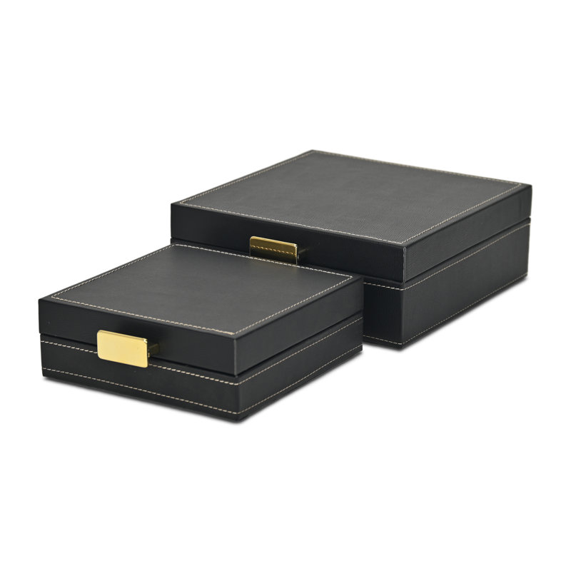 Ensemble de 2 boîtes avec accents cousus et poignées dorées Lithos, Noir