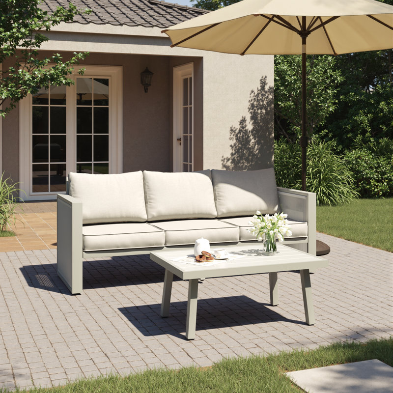 Ensemble de conversation pour patio avec coussins 3 personnes Harloe, Beige Cushion/Grey Frame
