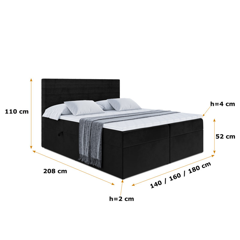 Bed, Black, 140 x 200cm