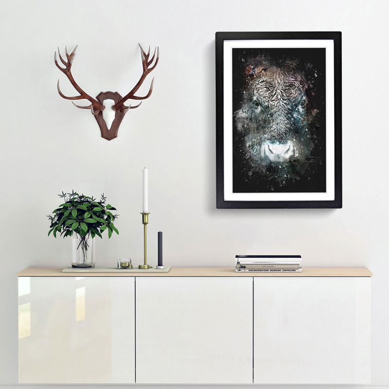 Colourful Bull Cow - Framed Print, 33cm H x 24cm W x 2cm D, Black Framed