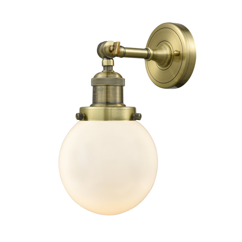 Clementina Dimmable Bath Sconce, Matte White Cased, 6 Watt Vinage LED Bulb, Antique Brass