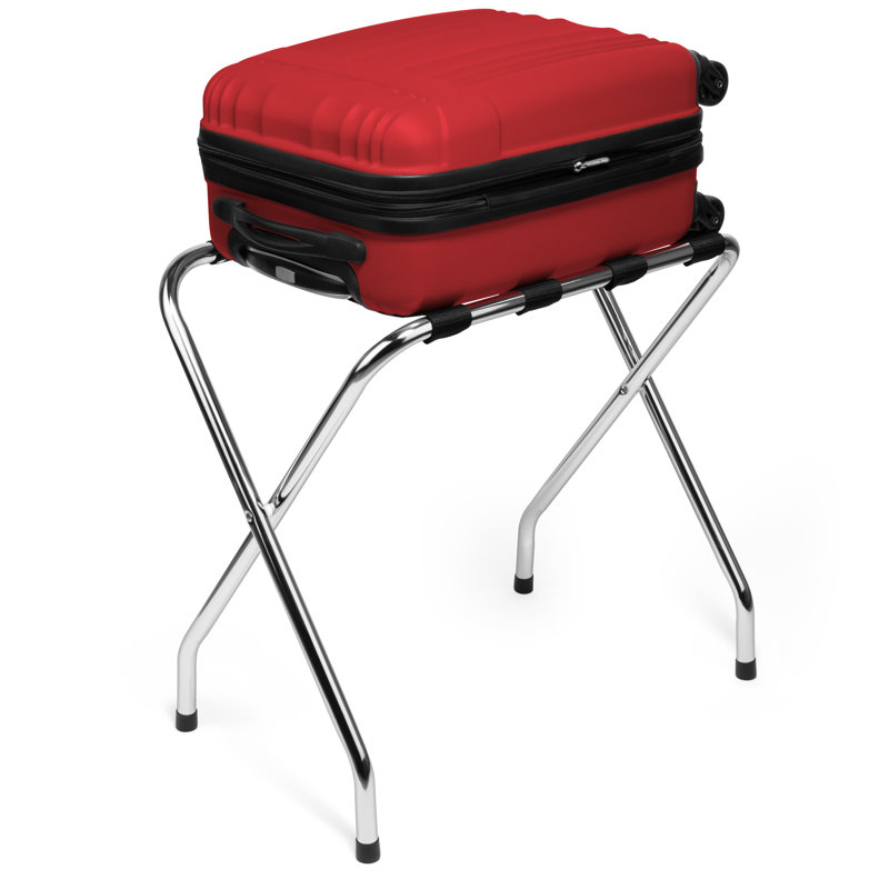 USTECH Chrome Foldable Luggage Rack with Black Straps