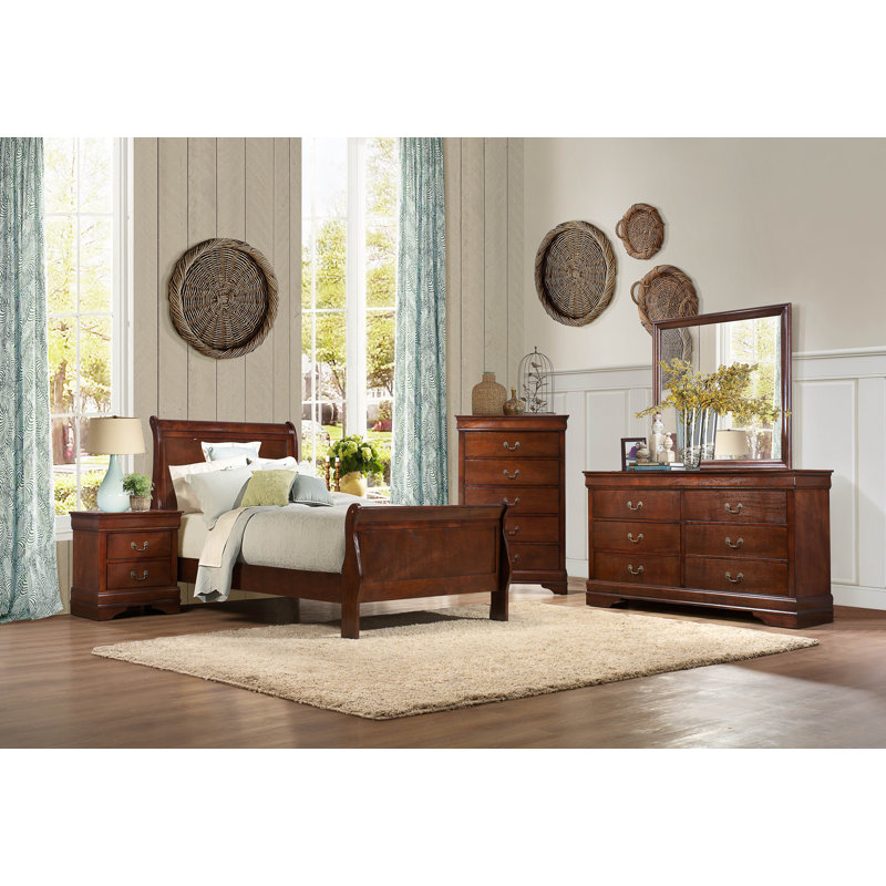 Fahim Sleigh Bed, King, Brown Cherry