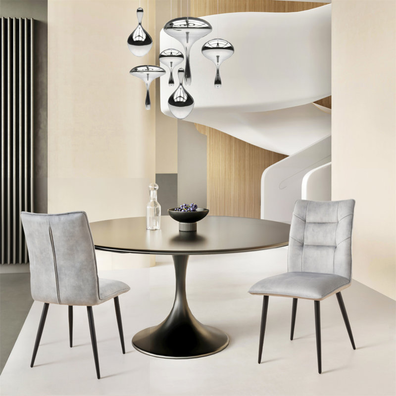 Ensemble 2 pièces de chaises de salle à manger en velours moderne avec cadres en fer gris moutarde, Gris