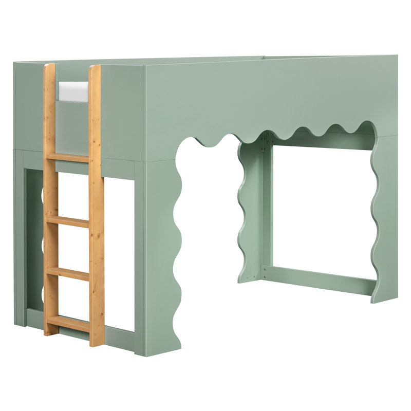 Lido Wave Convertible Low Loft Twin Bed, Light Sage/Honey