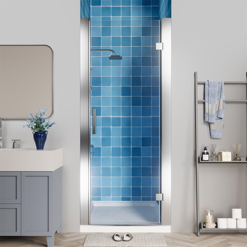 Porte de douche pivotante à charnière pivotante en chrome avec verre transparent, Chrome chrome