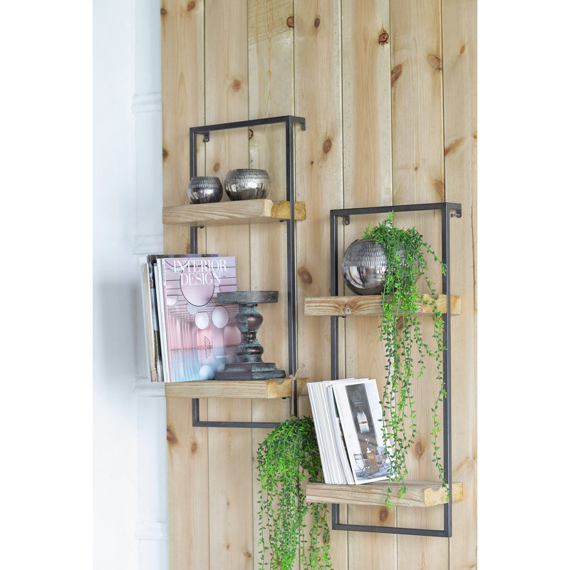 Iron And Wood Wall Shelf With Two Shelves