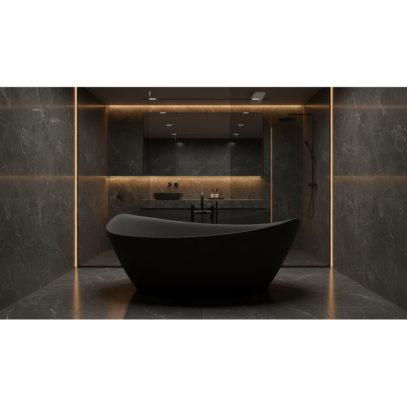 69.8'' L Freestanding Soaking Bathtub, Black