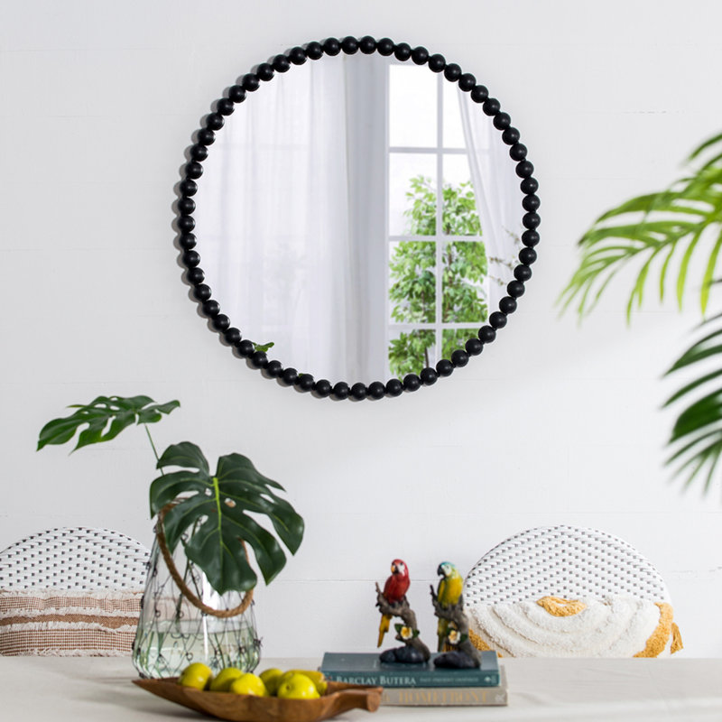 32 "miroir circulaire avec cadre perlé en métal, miroir mural pour le hall d'entrée de la chambre à coucher du salon