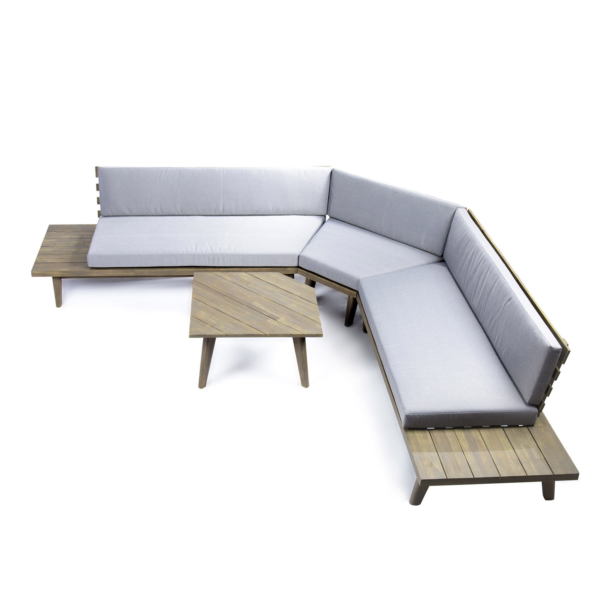 Boaz Acacia 4 - Person Modular Patio Conversation Set with Cushions, Gray Frame/Gray Cushion