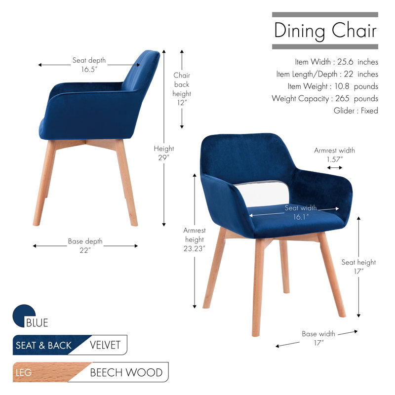 Andrianne Upholstered Dining Chair, Blue