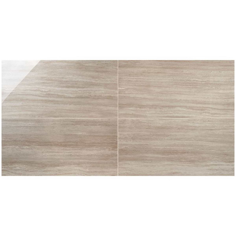 Nashville 24x48 Polished Travertine Look Porcelain Tile, Taupe