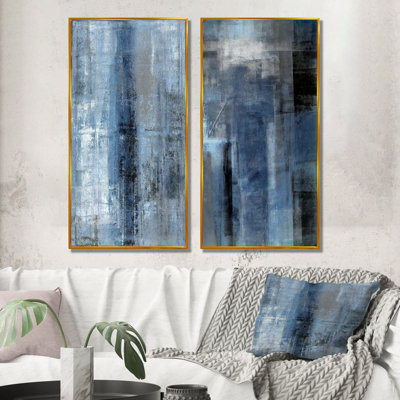 Blue Gray Abstract Wall Art, 2-Piece Canvas Set - Blue Meets Gray Abstract Art