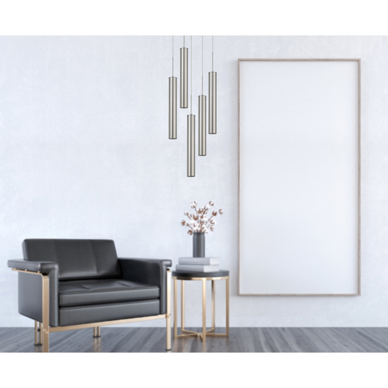 Metal Mini Pendant Brushed Steel Finish Modern Hanging Fixture 24"H