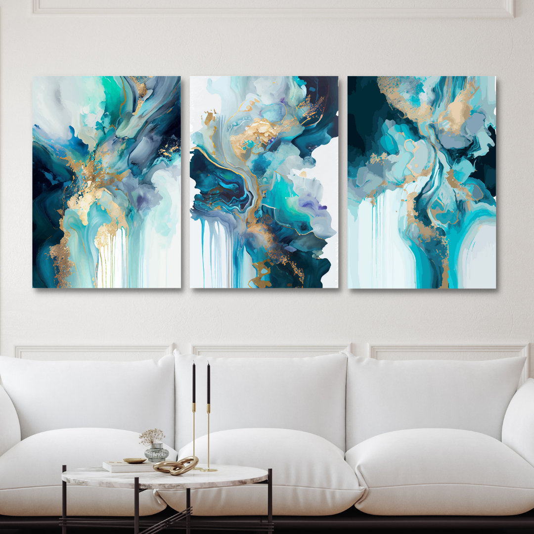 Ivy Bronx Abstract Triptych On Canvas 3 Pieces Painting | Wayfair