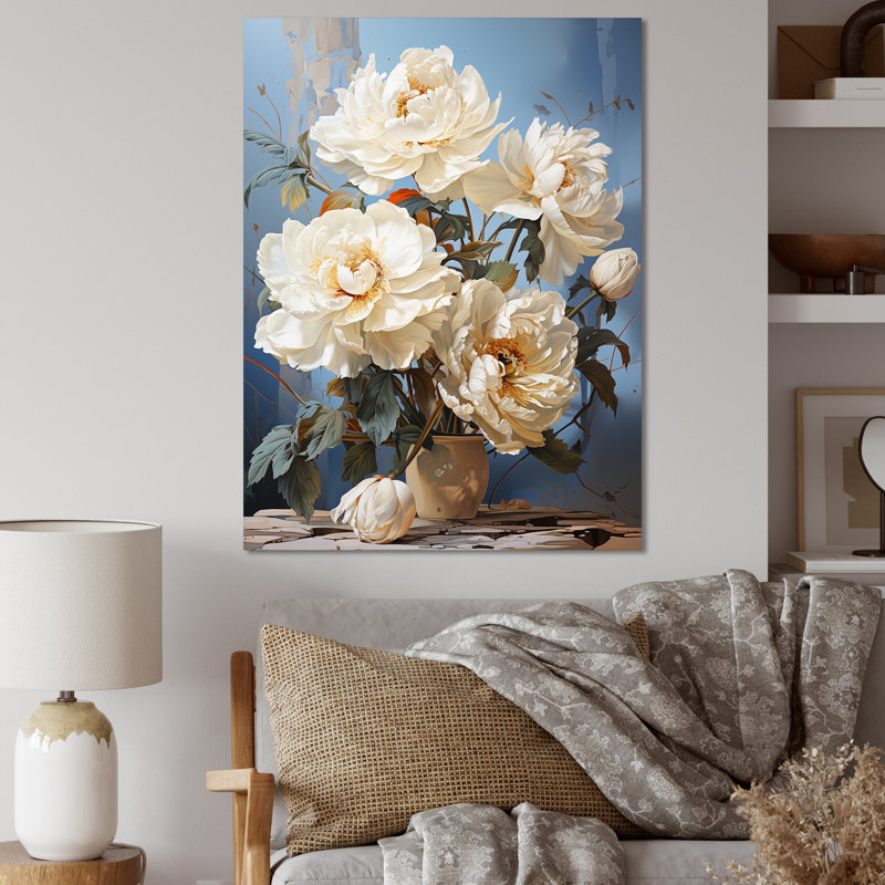 Beige Murmures de pivoines III, Silver Picture Framed, H 32 po x l 16 po