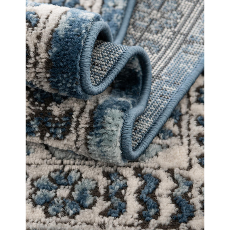 Weingartner Abstract Blue/Gray Area Rug, Oval 6'1" x 9'