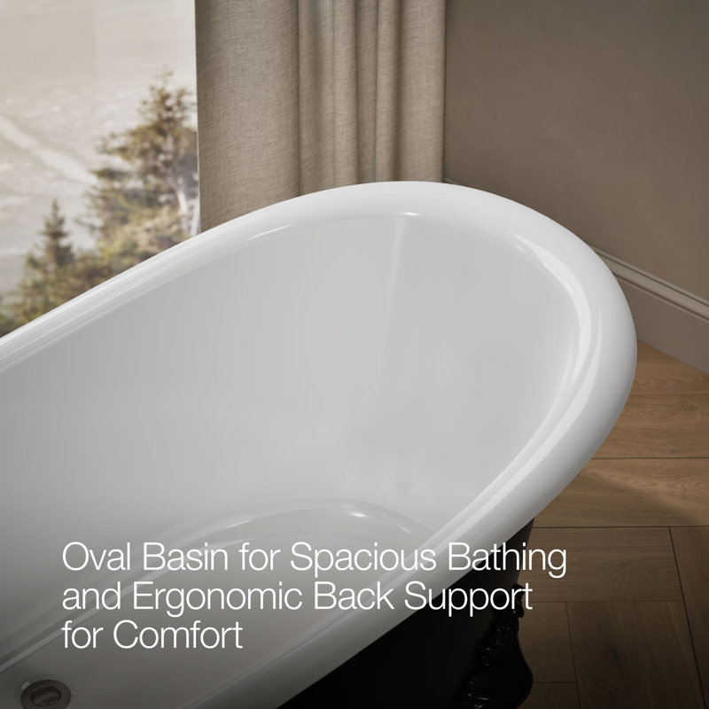 Artifacts® 66" x 33" Freestanding Bath with Iron Black Exterior, White/Black