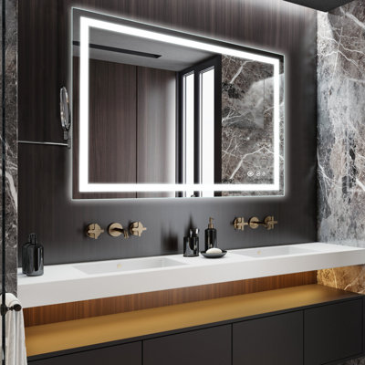 48 x 36 Inch LED Bathroom Vanity Mirror, Double Backlight, Anti-Fog, Stepless Dimmable