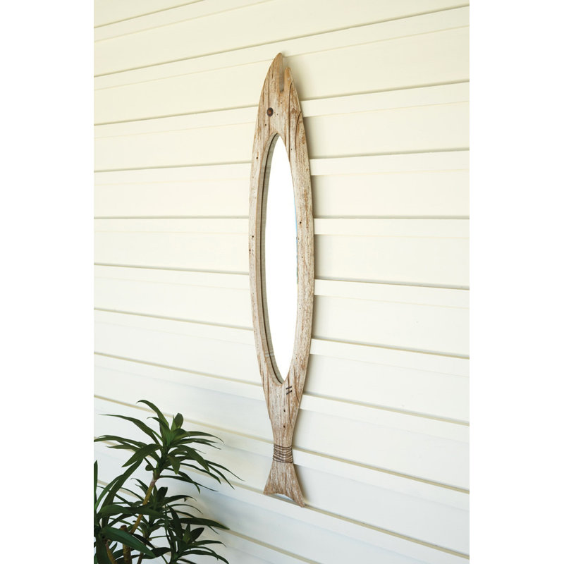  Miroir mural en bois poisson - H 47 po - Finition blanchie