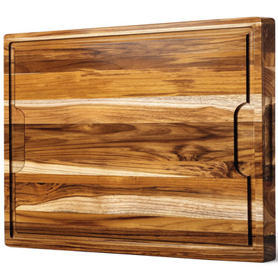 Planche à découper en teck 51 x 38 cm, bloc de boucher avec rigole à jus | Planche à découper de 3,2 cm d'épaisseur pour viande et poitrine de bœuf, planche à découper en bois pour pique-nique, planche à découper en bois de bout pour la découpe