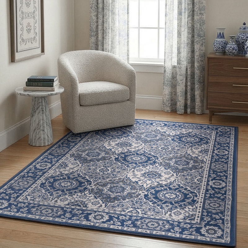 Tapis oriental bleu marine Wealden, Rectangle 8 pi 9 po x 12 pi 3 po