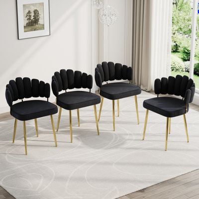 Elegant Tufted Velvet Curved Weaved Back with Metal Legs Side Dining Chair Set by Red Barrel Studio