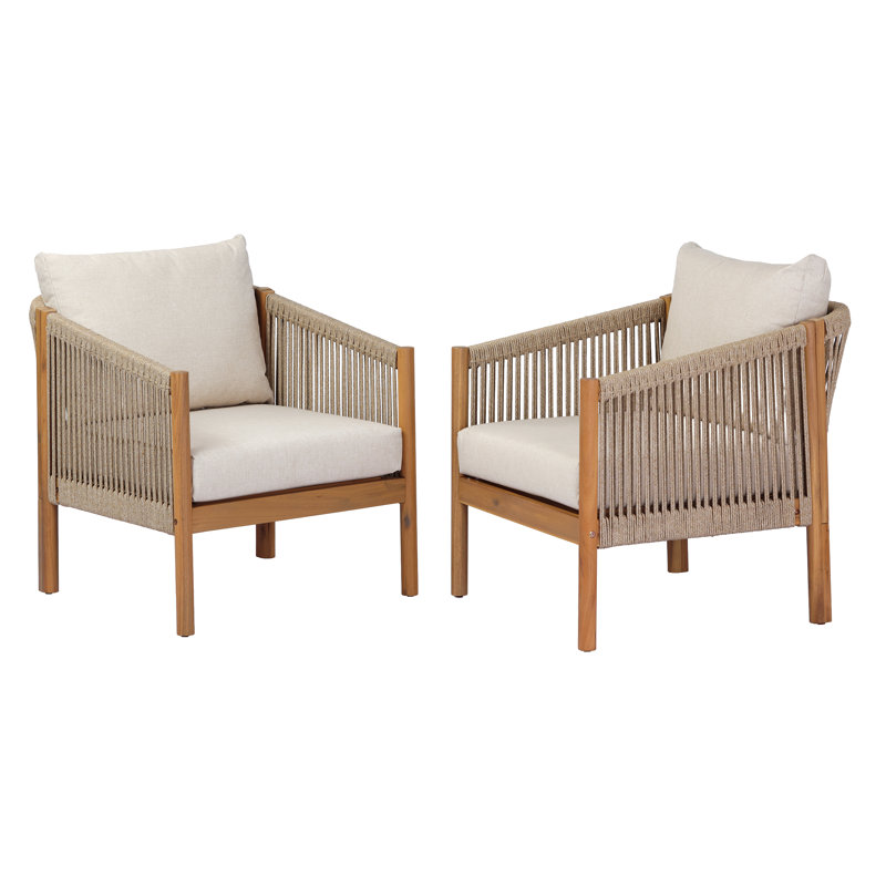 Fauteuil club d'extérieur en corde d'acacia avec assise profonde et coussins Avelo, 2