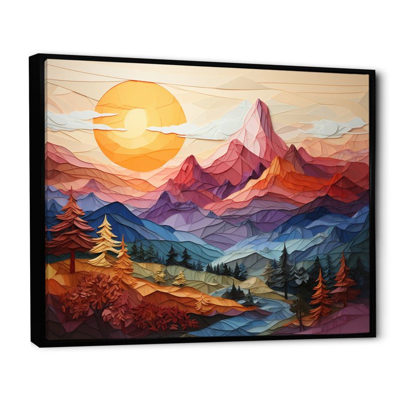 " Colourful Mountains Sharp Peaks II ", 34" H x 44" W, Cadre flottant noir