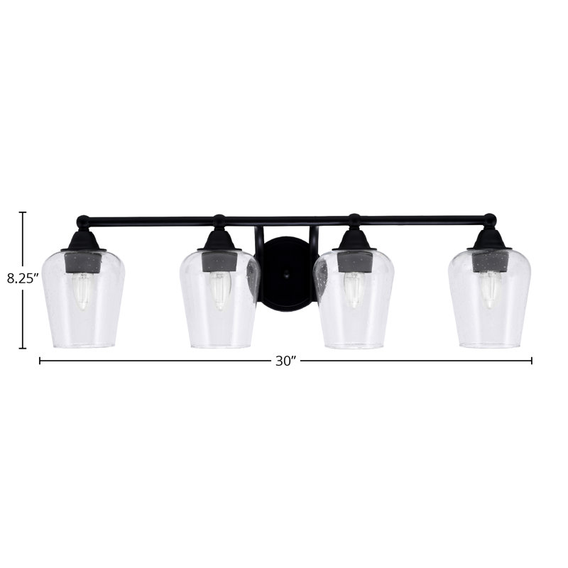 Paramount 4 Light Bath Bar Shown In Matte Black Finish With 5" Clear Bubble Glass