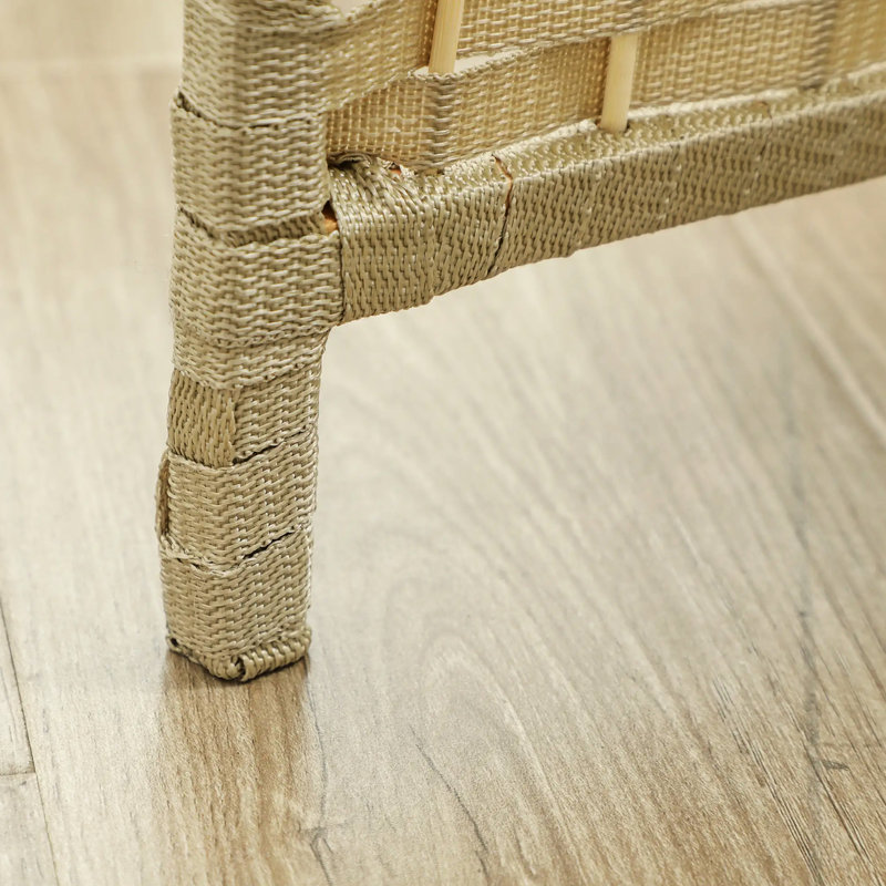 Paravent pliable à 4 panneaux d'intimité tissé à la main, polypropylène et bois de pin, beige, pour séparer la pièce et créer des espaces