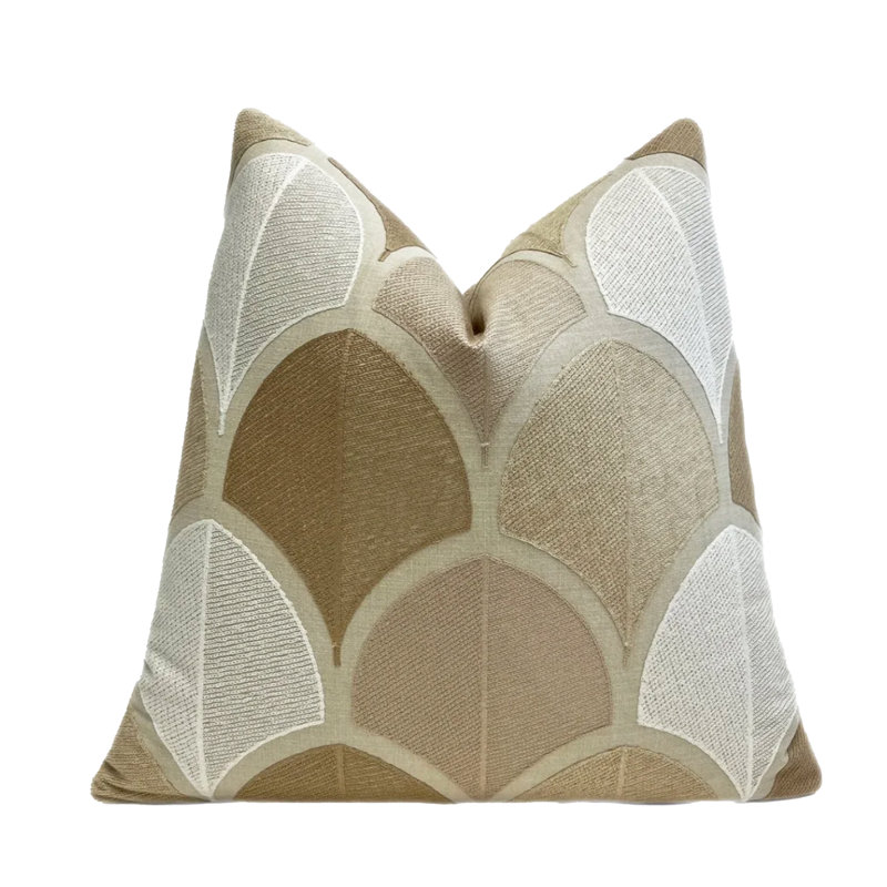 Housse de coussin en lin brodé, H 22 po x l 22 po, Beige