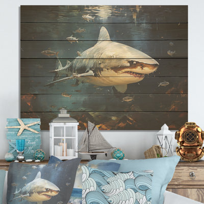 Underwater Shark Attack II - Shark On Wood Print
