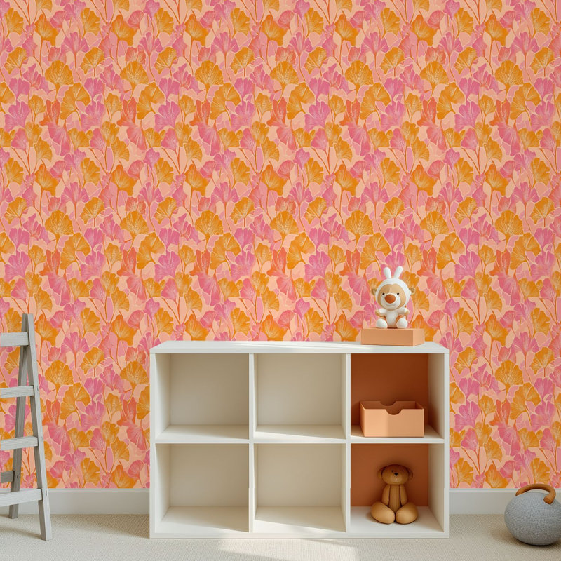 Papier peint adhésif peler et coller en PVC, revêtement mural auto-adhésif amovible avec imprimé floral abstrait rose doux, imperméable pour la décoration intérieure - rouleau