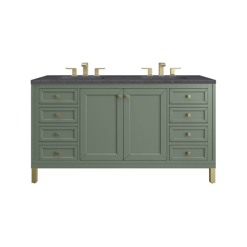 Ensemble de meuble-lavabo double 60 po Chicago, Céladon fumé, Pierre de savon anthracite, 8 po
