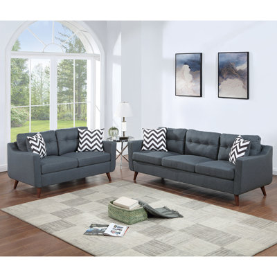 2 Piece Linen-Like Fabric Upholstered Sofa Set With Tufted Back