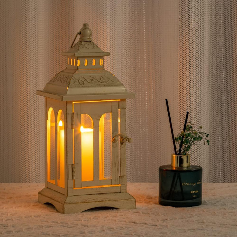Candle Lantern Decorative Indoor & Outdoor, Vintage Metal Hanging Lanterns Decor For Front Porch Home Patio Wedding Party (Copper Brush)