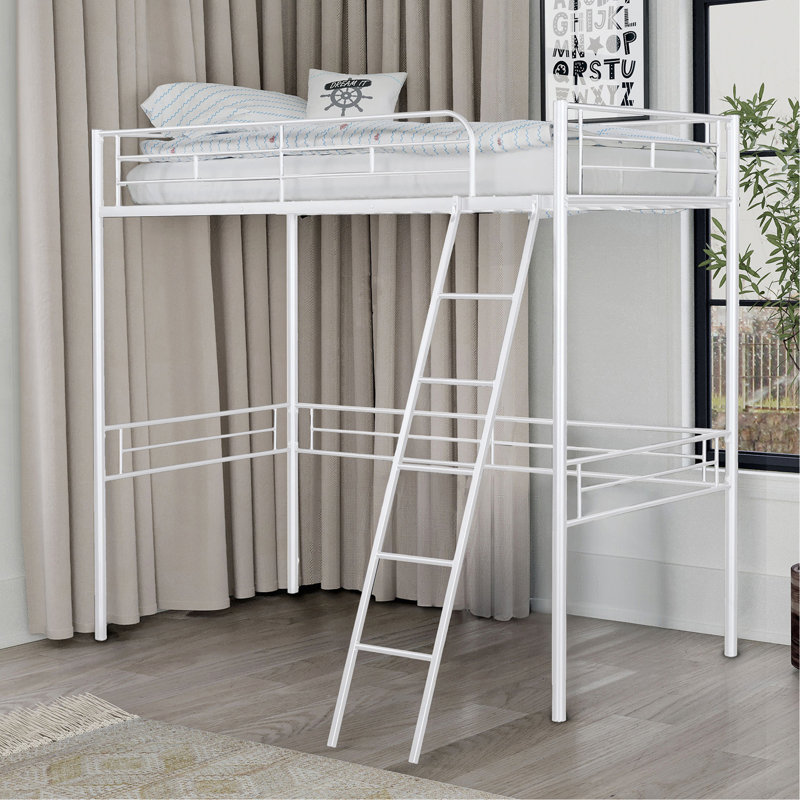 Lit mezzanine simple de style contemporain avec espace ouvert sous la structure métallique, Blanc