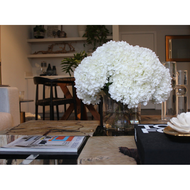 Silk Hydrangea Arrangement in Vase, 16" H x 18" W x 18" D, White