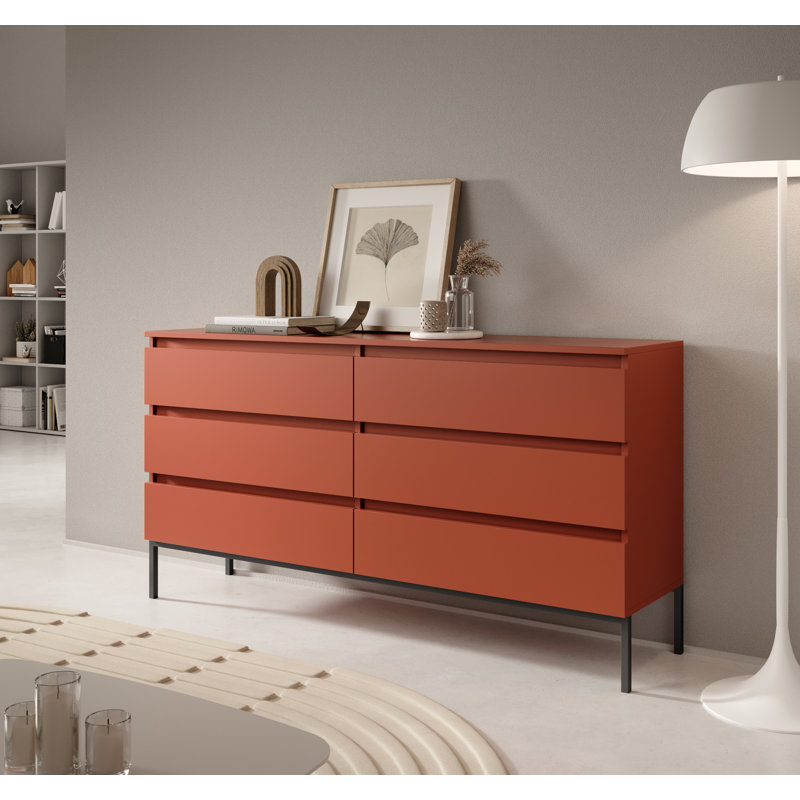 Abrah 150cm W 6 - Drawer Chest of Drawers, Red/Black