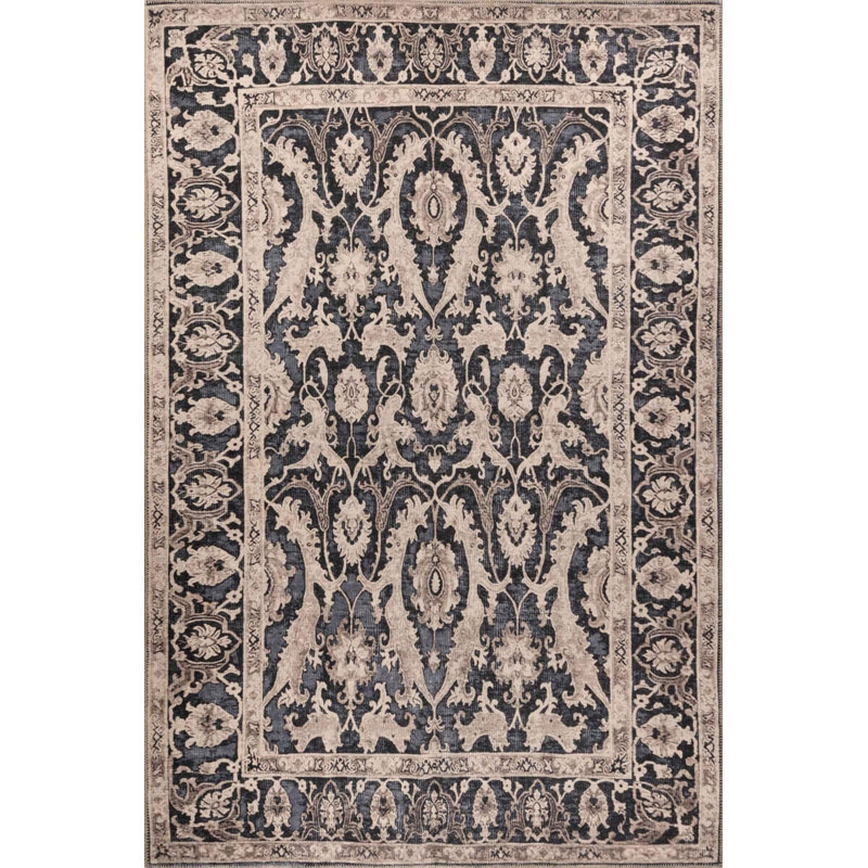 Tapis oriental en polyester tissé à la machine Mink Blue, Rectangle 5 pi 3 po x 7 pi 7 po