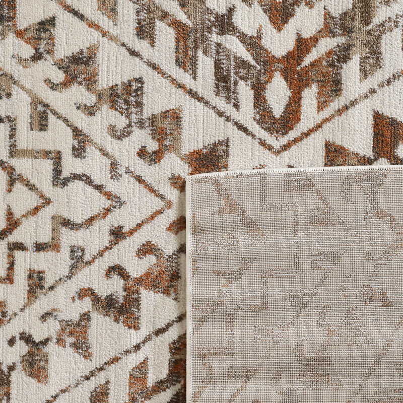 Losoya Geometric Southwestern Area Rug in Brown/Beige/Cream, Rectangle 4' x 6'