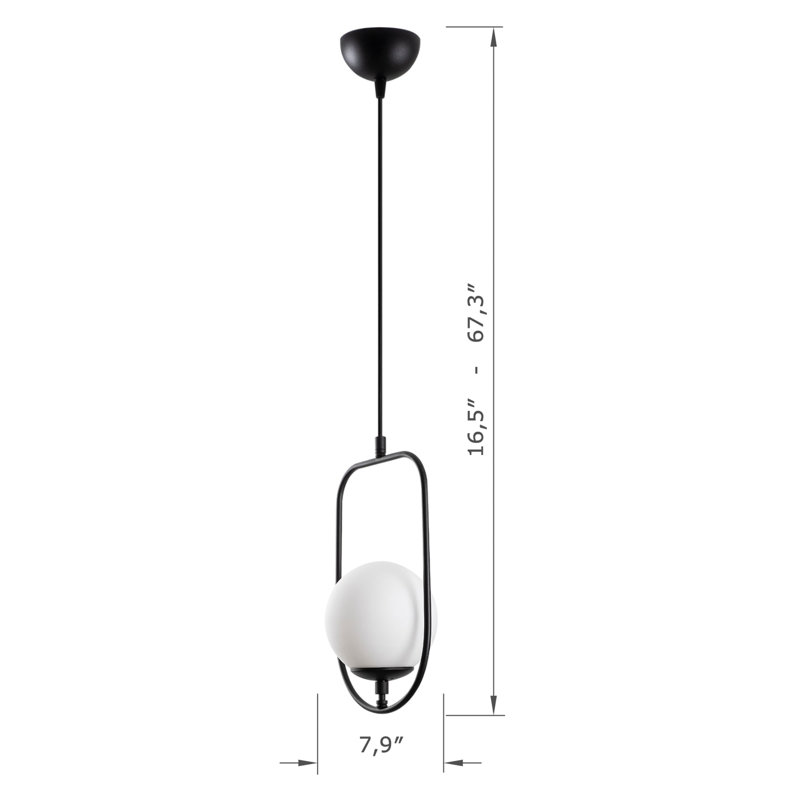Adjustable Height Metal Body Single Pendant, Black